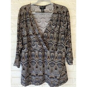 D.F.A. New York Woman‎ 1/2 Sleeve Geometric Black Tan Shirt Size 3X